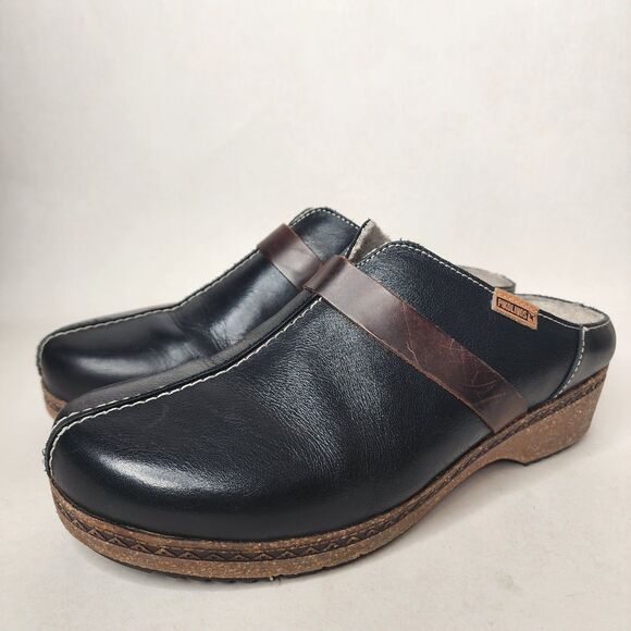 Pikolinos Granada Leather Clogs Slip On Black Size 40 US 9.5 Made In Spain - Picture 3 of 15